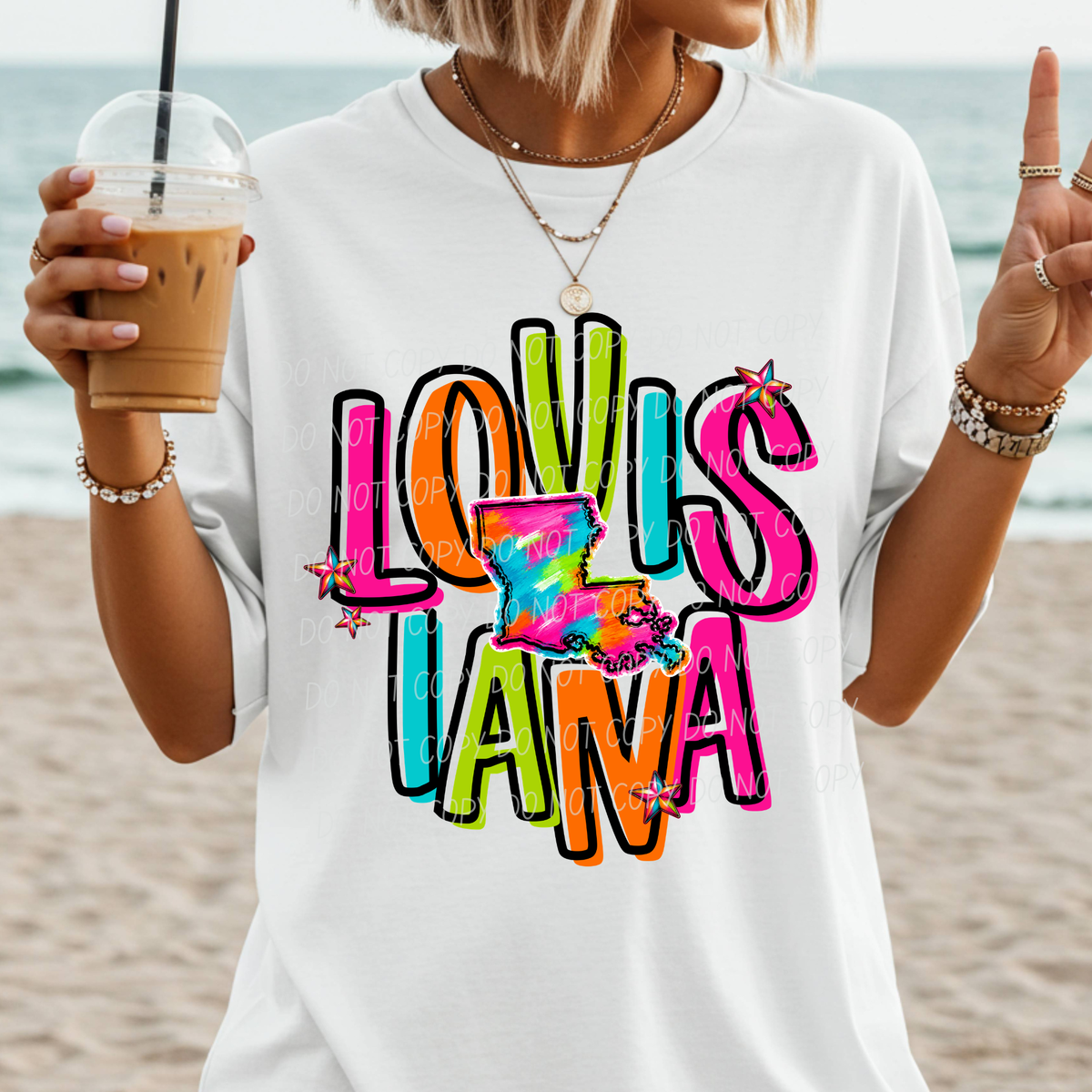 louisiana neon rainbow stacked font (city) DTF Transfer