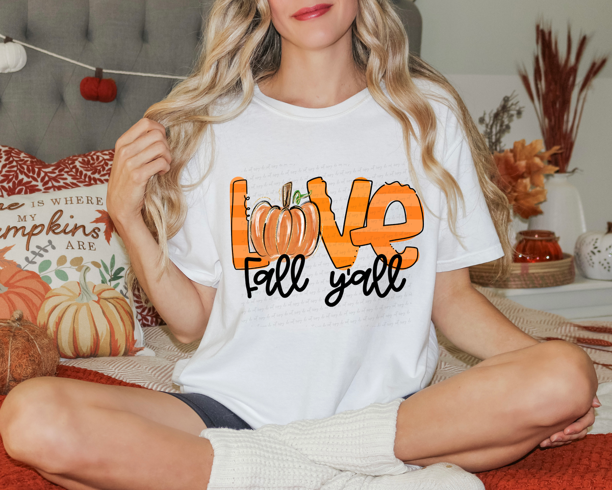 Love Fall Y'all Orange Font Pumpkin 116496 DTF Transfer