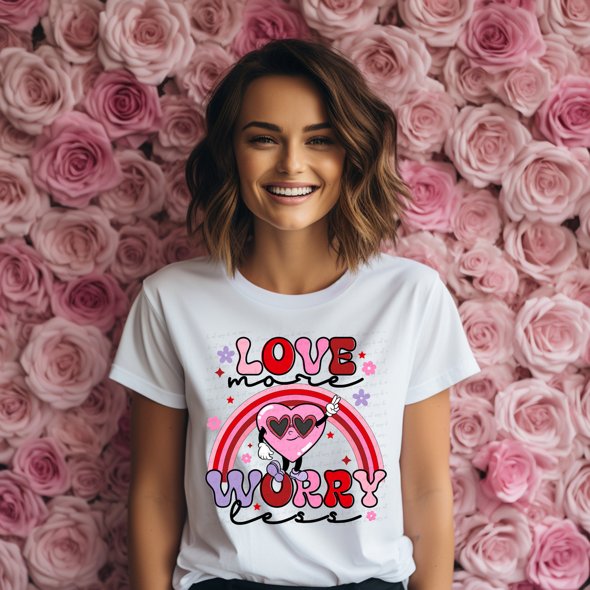 Love More Worry Less Rainbow Heart Floral 116498 DTF Transfer