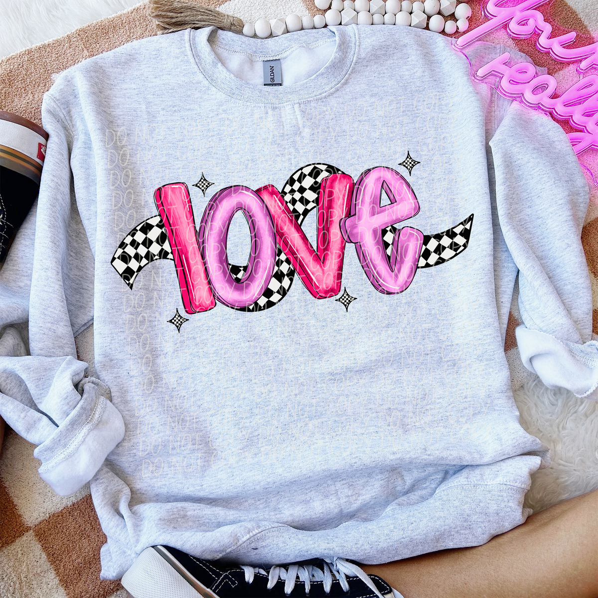 Love Pink Purple Checker 74265 DTF Transfer