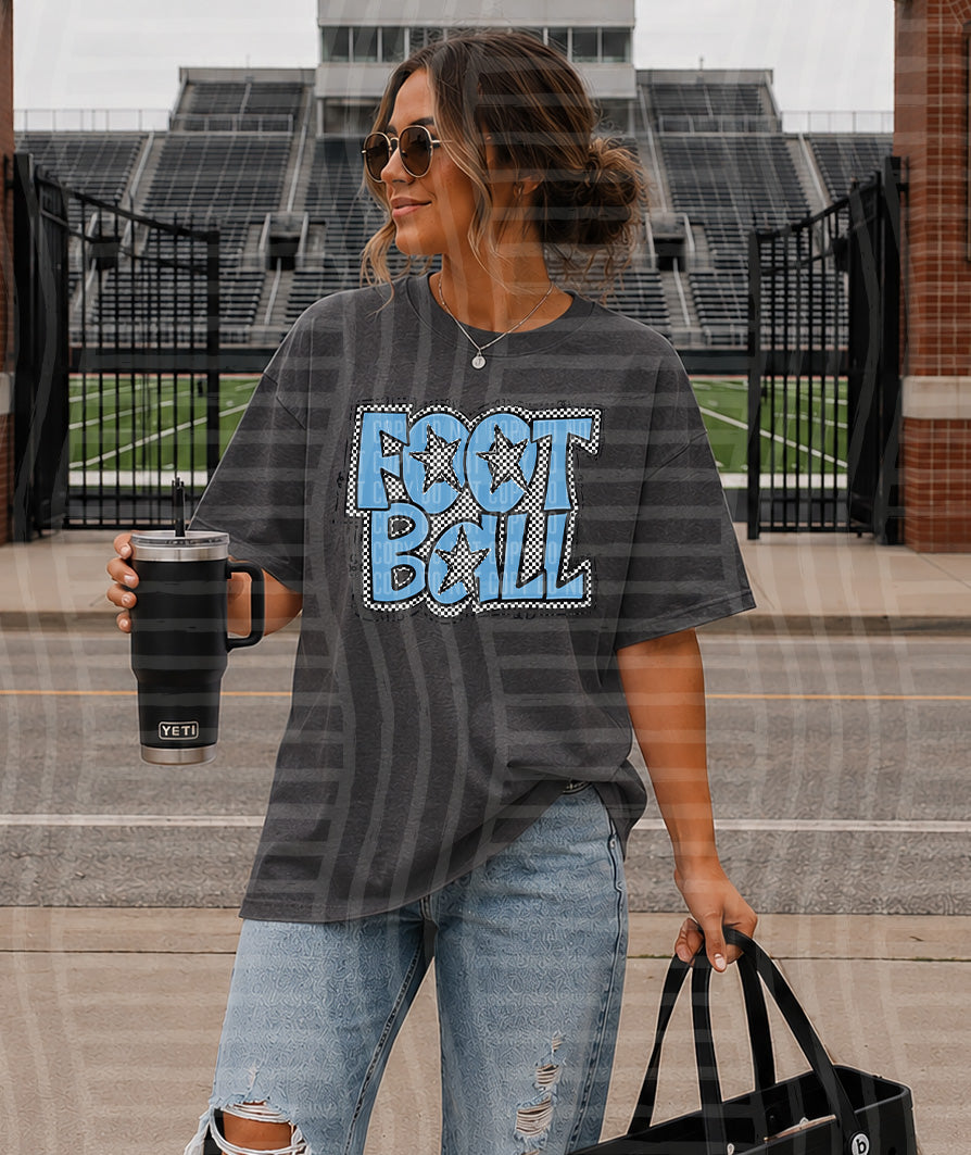 Light BluePreppy Checker Football with Star (Caplinger) DTF Transfers