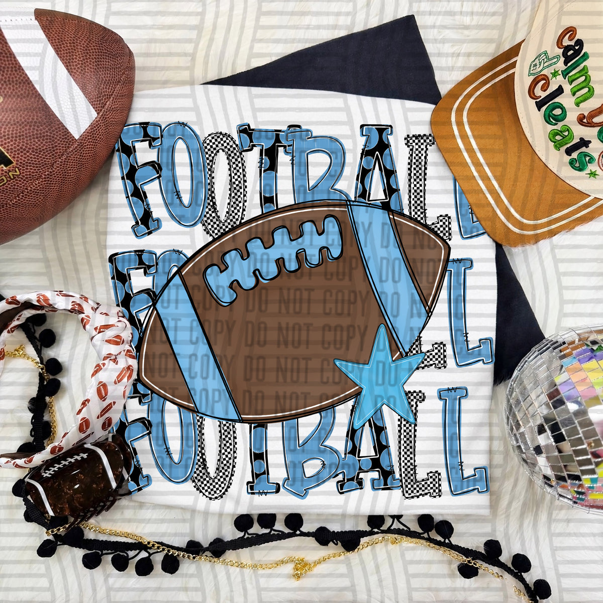 Light Blue-Football Tri Stacked (Caplinger) DTF Transfer