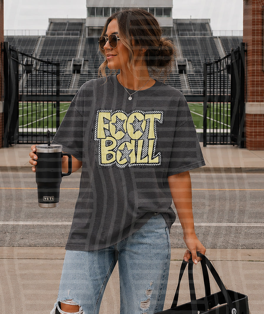 Light Gold Preppy Checker Football with Star (Caplinger) DTF Transfers