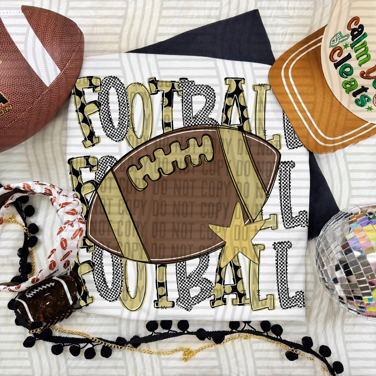 Light Gold-Football Tri Stacked (Caplinger) DTF Transfer
