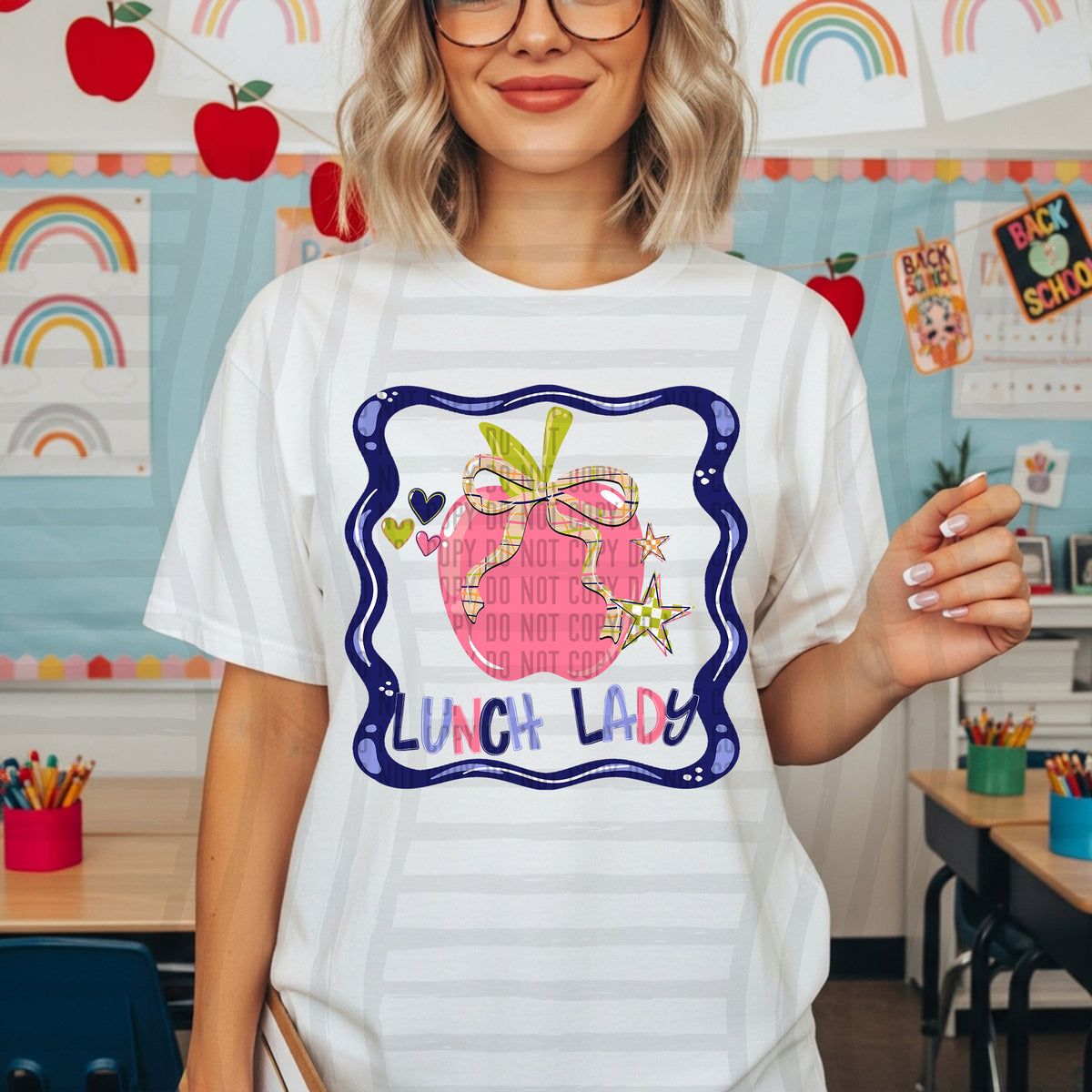 lunch lady framed apple school occupations (caplinger) DTF Transfer