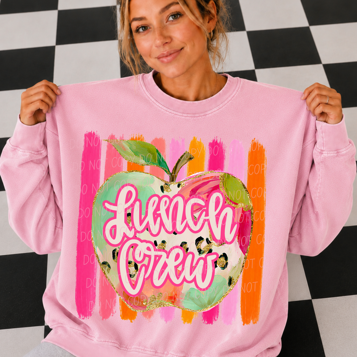 lunch crew diff print apple with stripes (city) DTF transfer