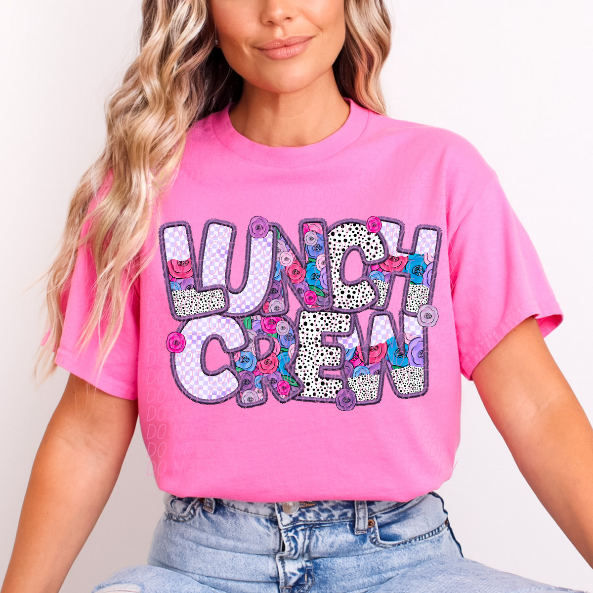 Lunch Crew Floral Purple Checkered (CITY) DTF transfer
