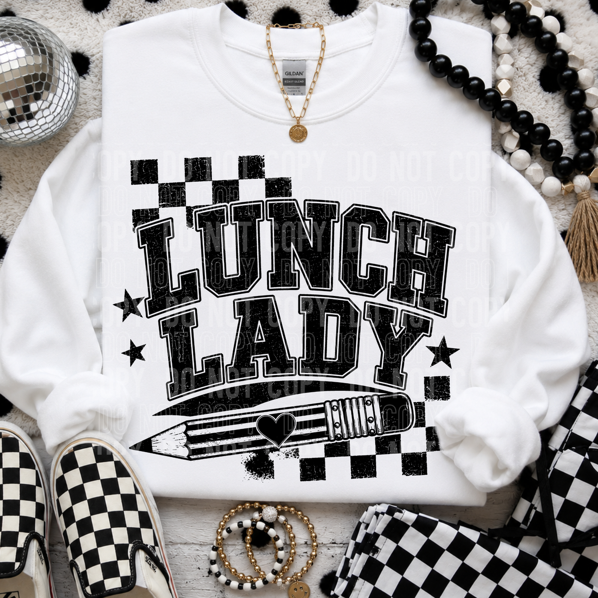 Lunch lady checkered (SBB) DTF Transfer