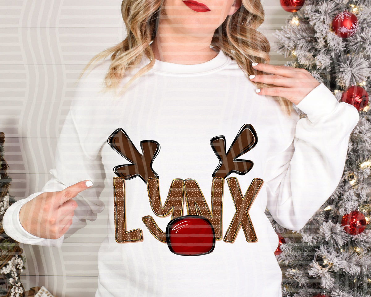 lynx deer antlers mascot red nose (caplinger) DTF Transfer