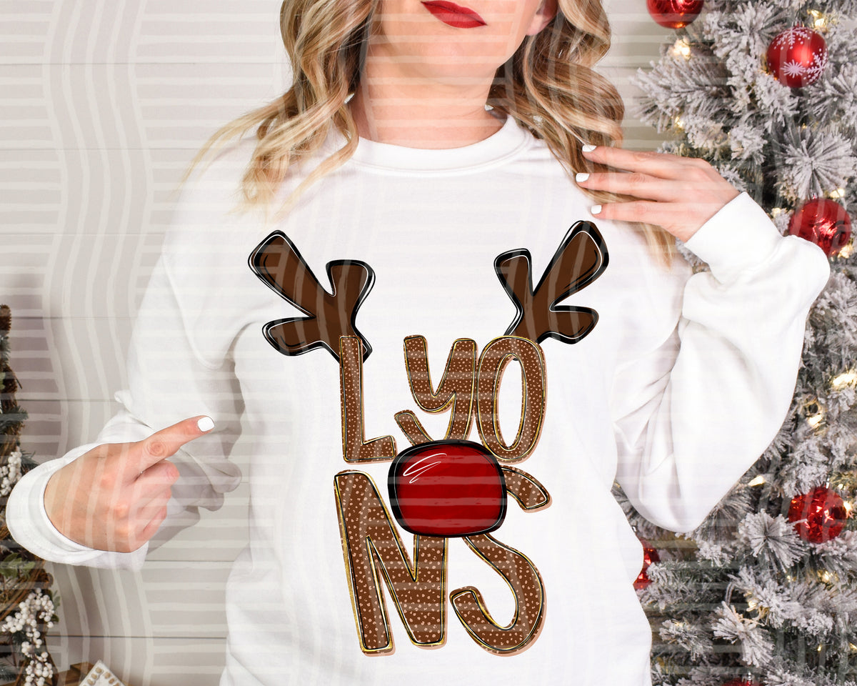 lyons deer antlers mascot red nose (caplinger) DTF Transfer
