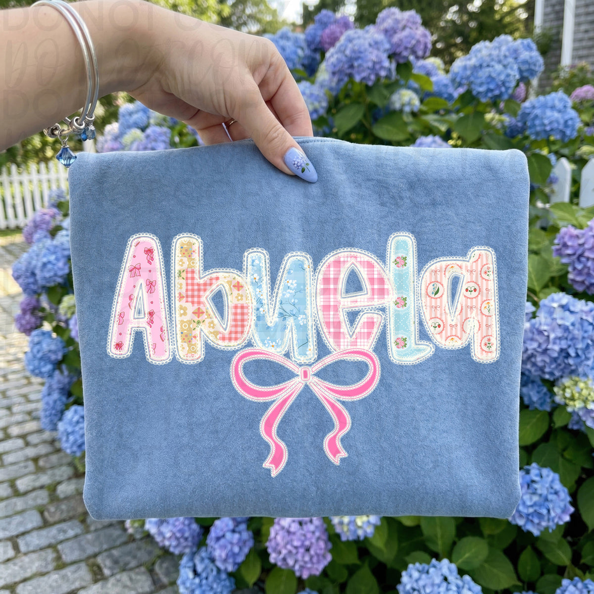 Abuela (faux quilt patterned print with pink bow) (UAC) DTF Transfer