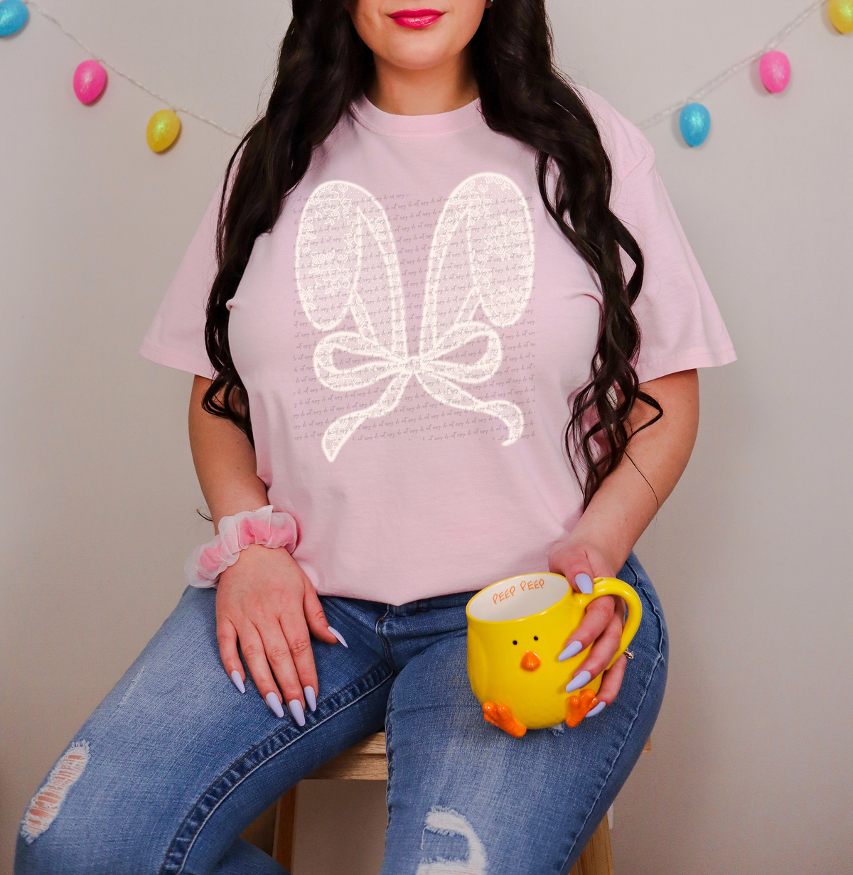 Lace Bunny Ears Bow - White 86069 DTF Transfer