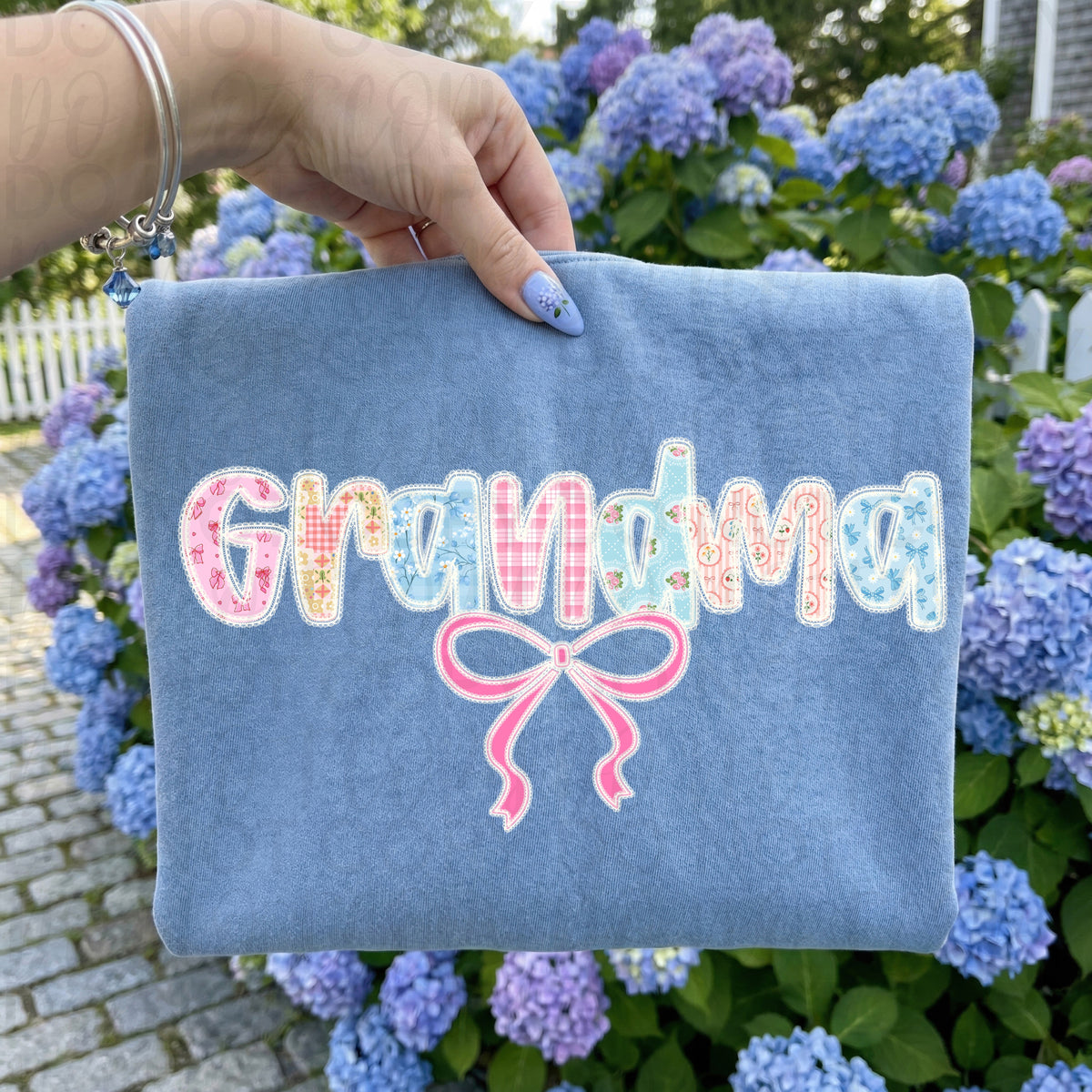 Grandma (faux quilt patterned print with pink bow) (UAC) DTF Transfer