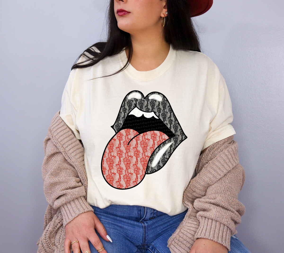 Lace Lips Black Red 86071 DTF Transfer