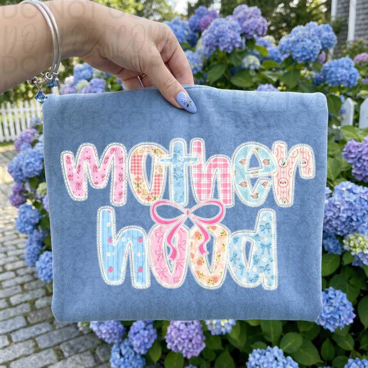 Motherhood stacked with bow (patterned font) (UAC) DTF Transfer