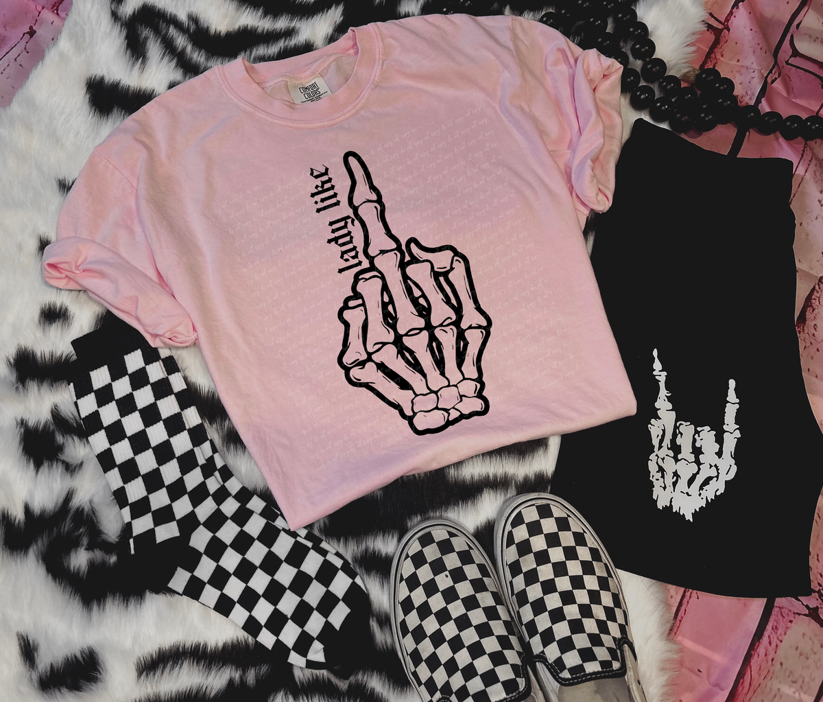 Lady Like Middle Finger Skellie Black 86342 DTF Transfer