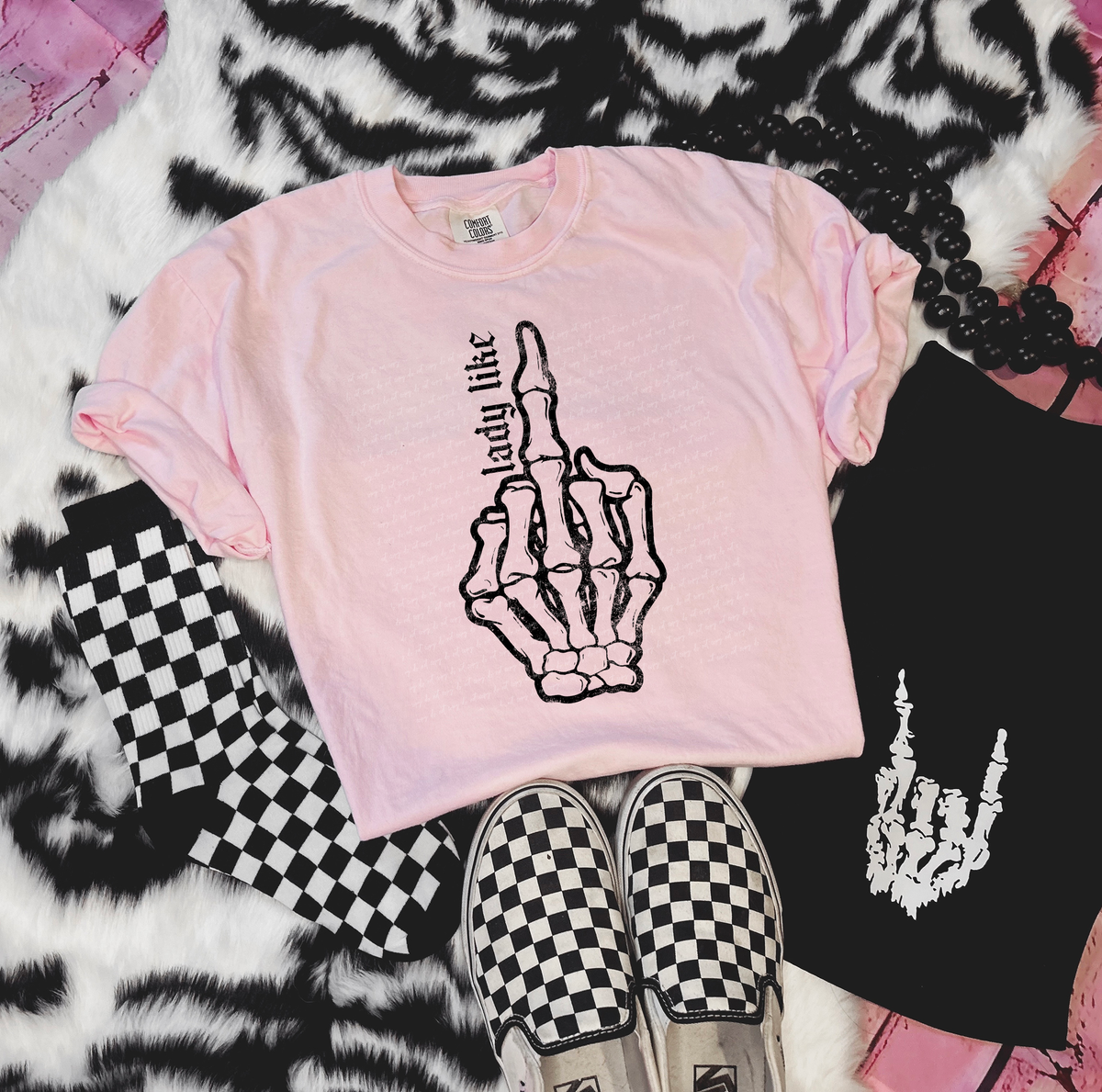 Lady Like Middle Finger Skellie Black Grunge 86341 DTF Transfer