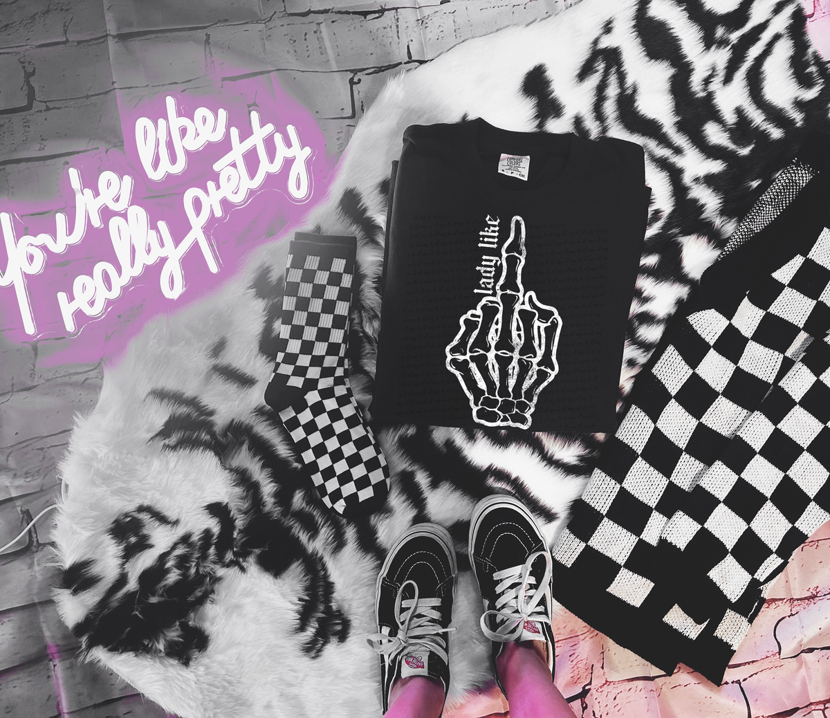 Lady Like Middle Finger Skellie White Grunge 86514 DTF Transfer