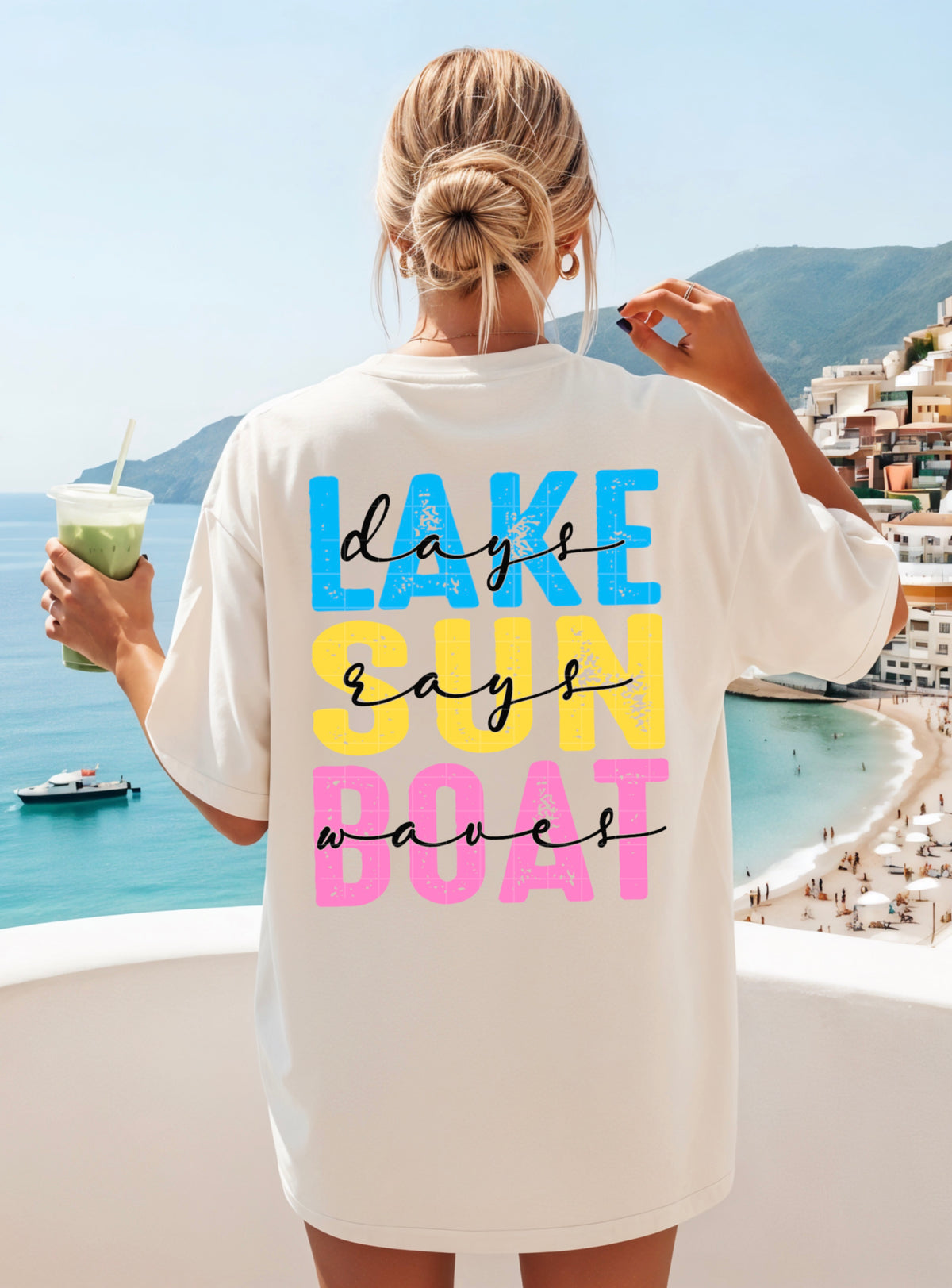 Lake sun boat BLACK words (SDD) DTF Transfer