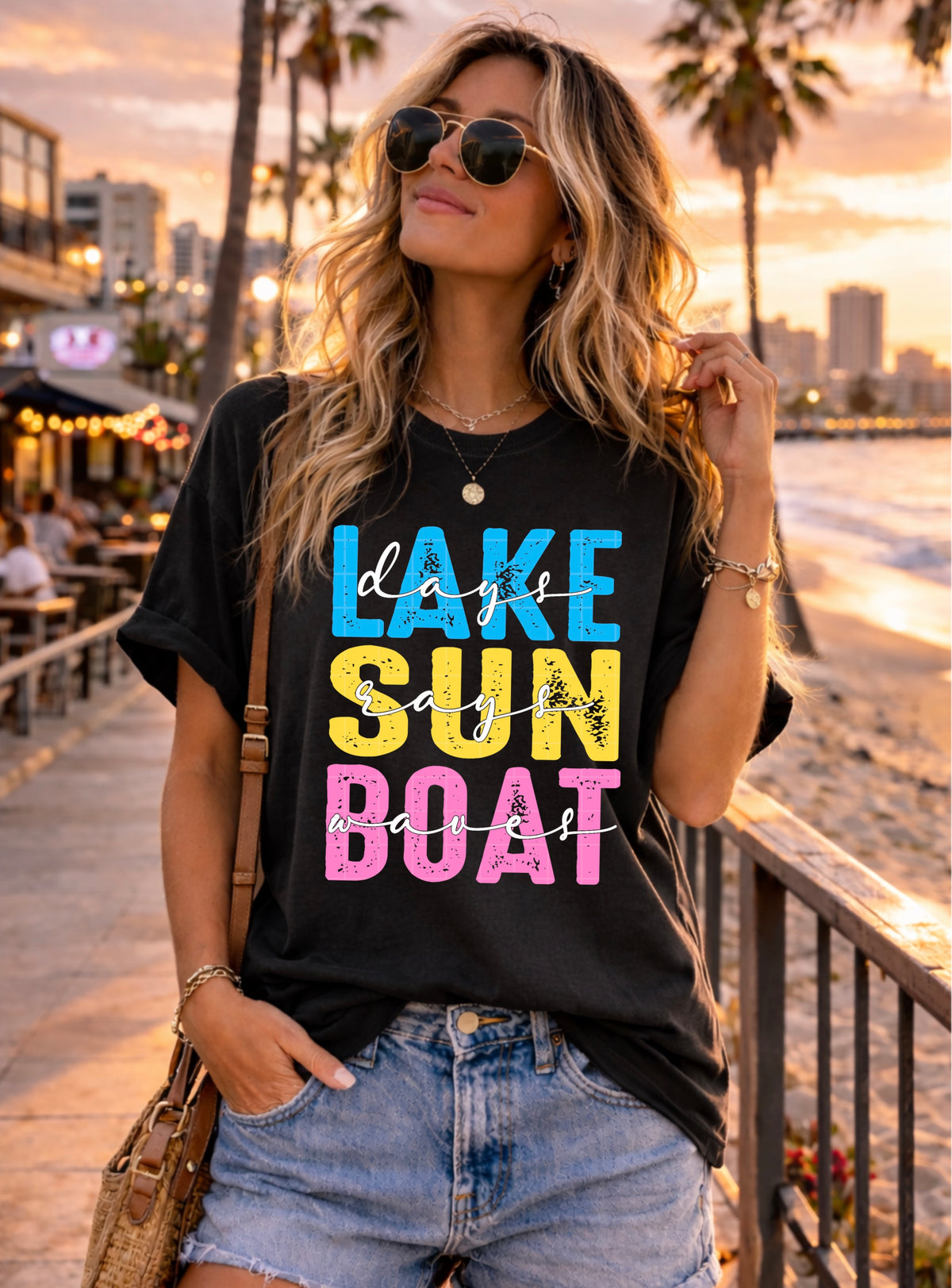 Lake sun boat WHITE words (SDD) DTF Transfer