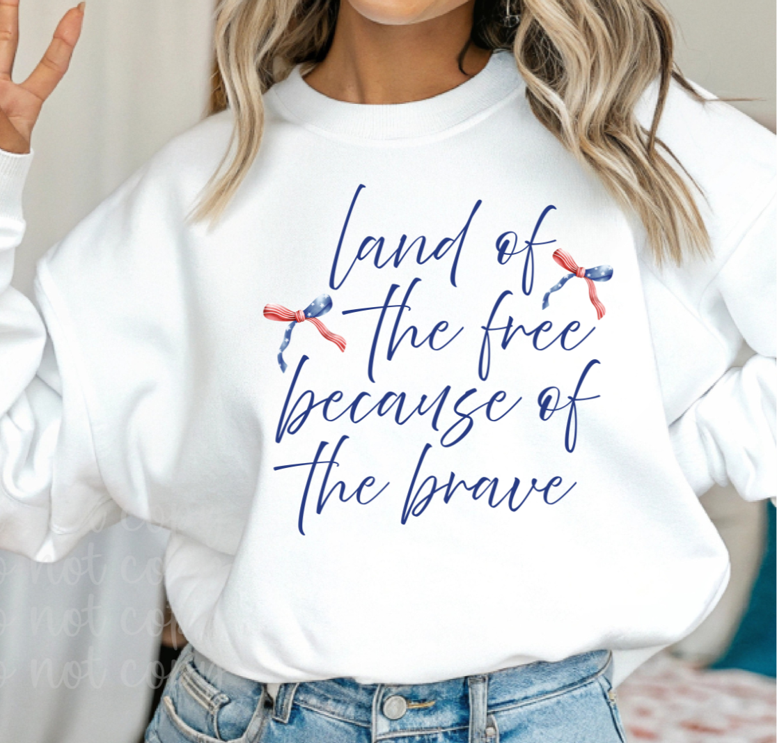 Land of the free because of the brave with bows (Parker) DTF transfer