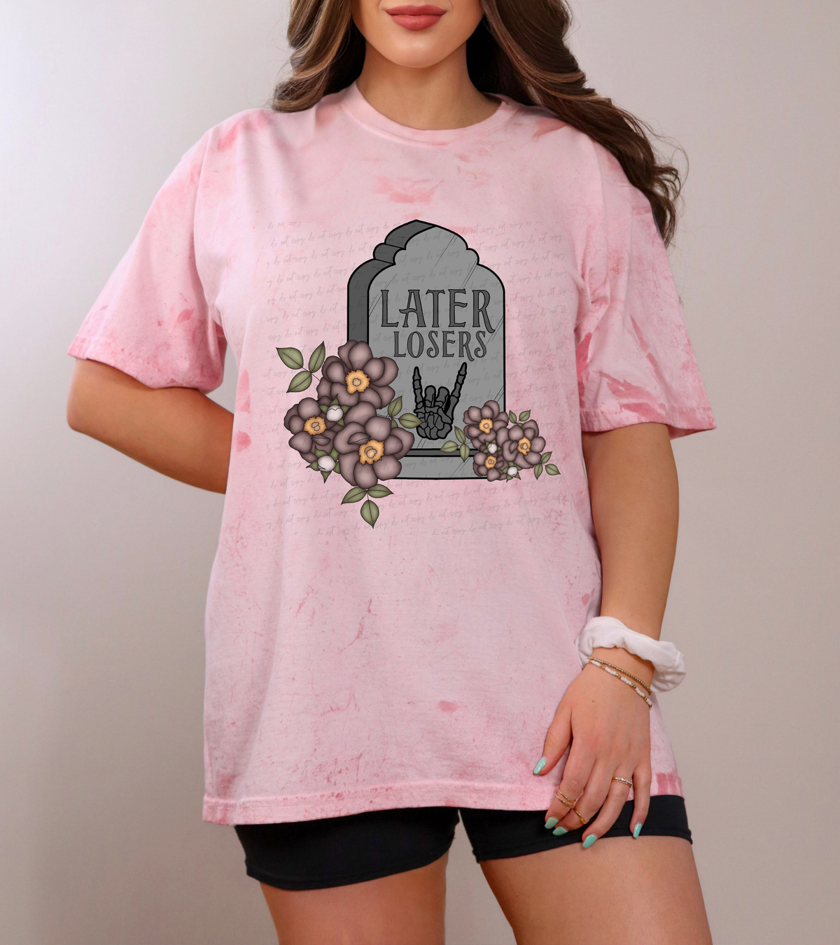 Later Losers Tombstone Floral Skellie Hand 115388 DTF Transfer