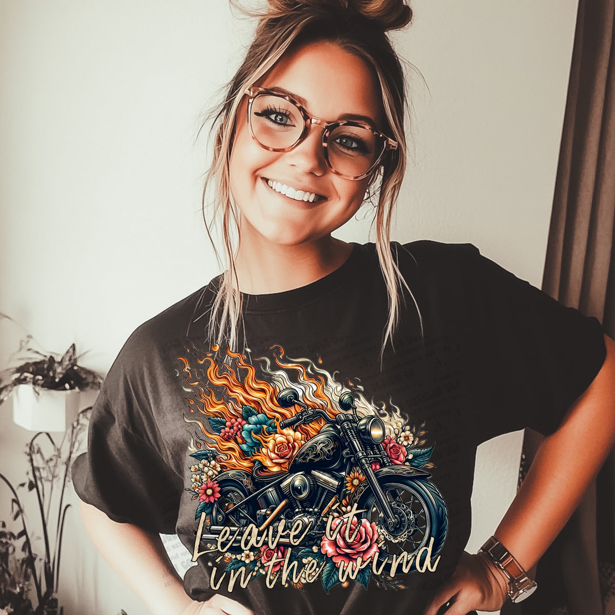 Leave it in the wind Motorcycle with flames (UDD) DTF transfer