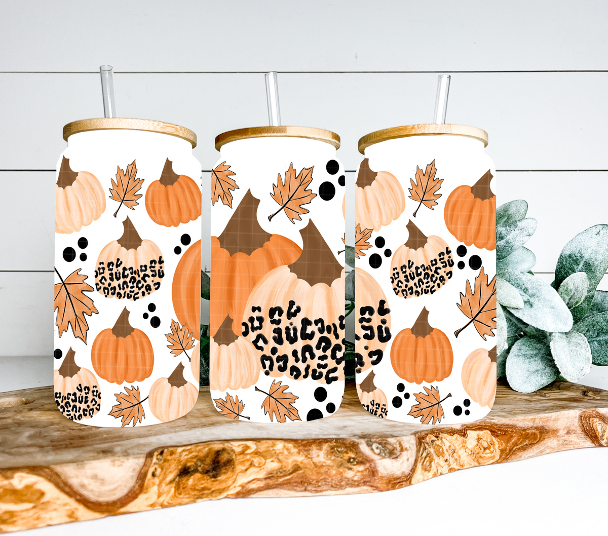 Leopard and orange pumpkin cluster (Linda) UV DTF WRAP