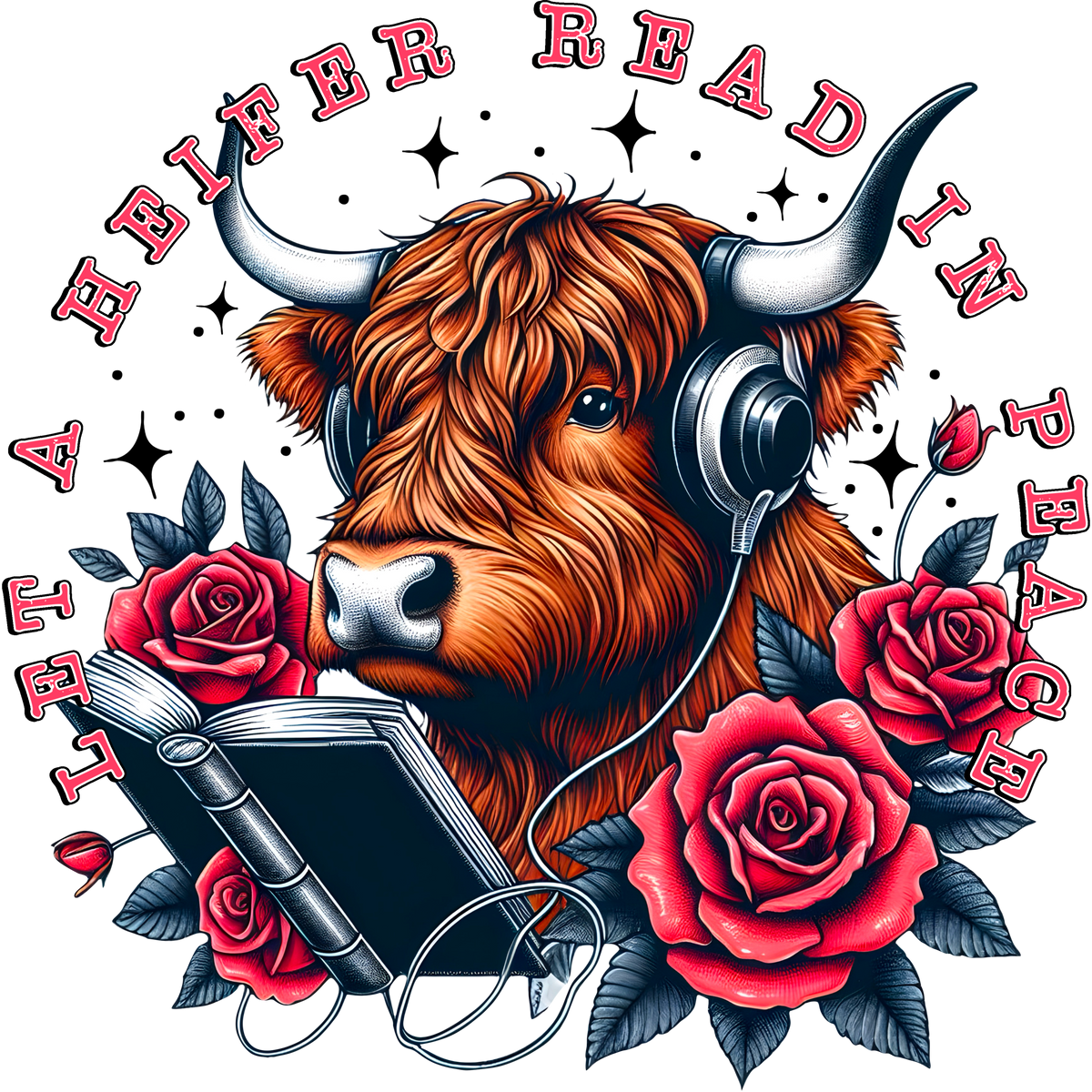 Let a heifer read in peace shaggy cow with audiobook 24031 DTF transfer