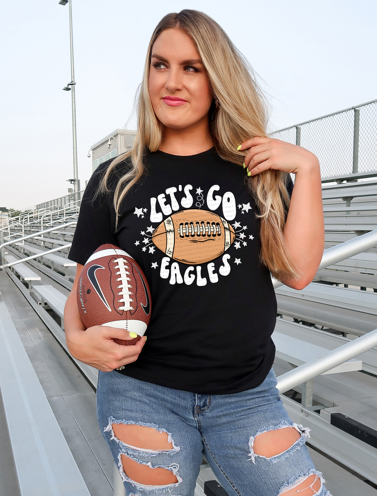 Let's Go Eagles Football With Stars White Font 86874 DTF Transfer