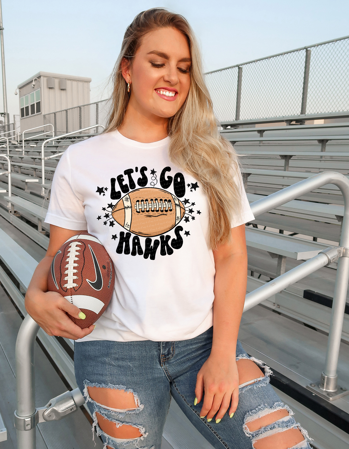 Let's Go Hawks Football With Stars Black Font 86883 DTF Transfer