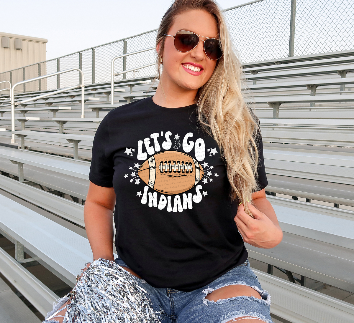 Let's Go Indians Football With Stars White Font 86894 DTF Transfer