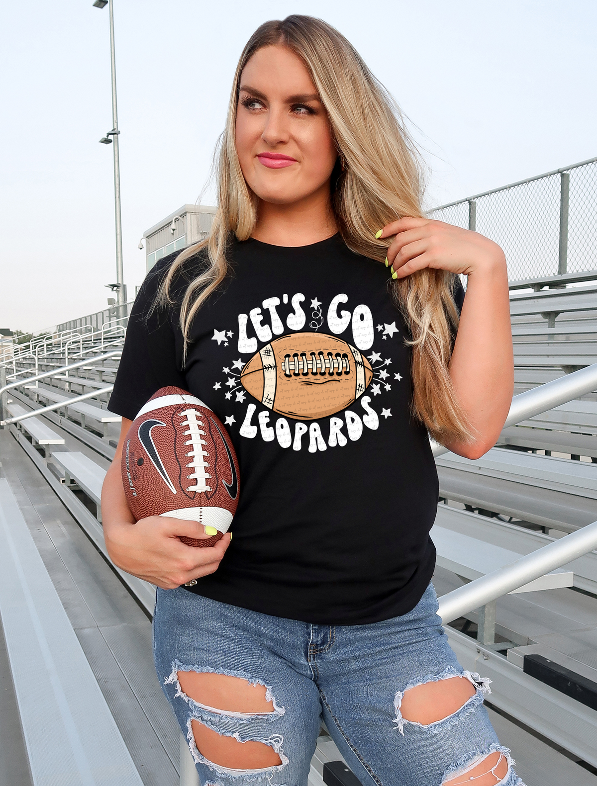 Let's Go Leopards Football With Stars White Font 86914 DTF Transfer