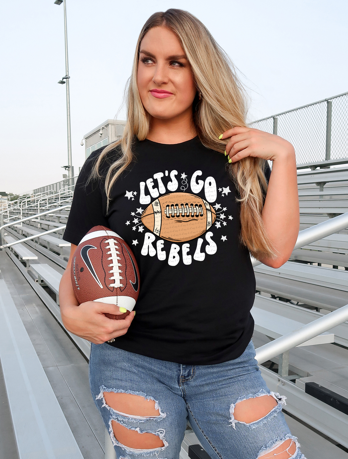 Let's Go Rebels Football With Stars White Font 86962 DTF Transfer