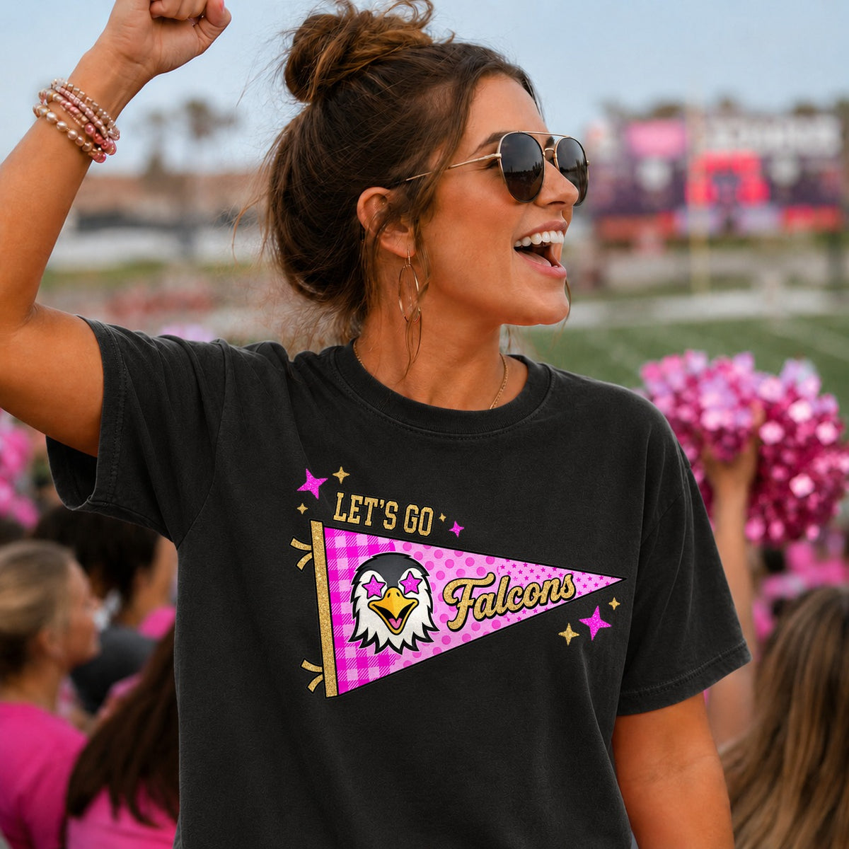 Let's go falcons pink pendant flag (Parker) DTF Transfer
