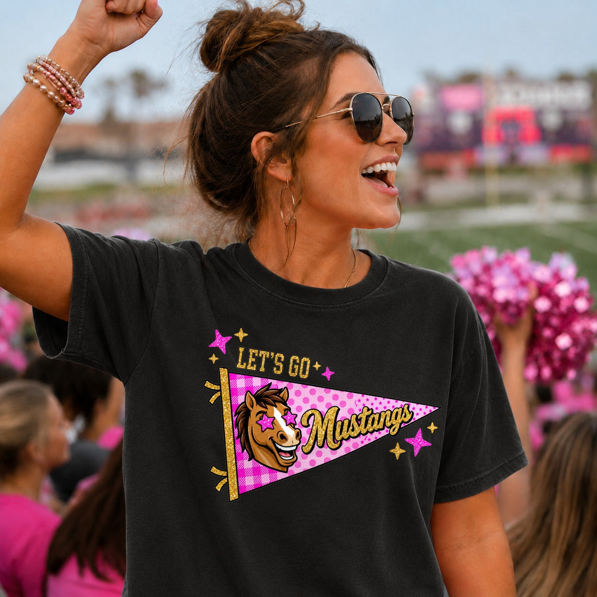 Let's go mustangs pink pendant flag (Parker) DTF Transfer