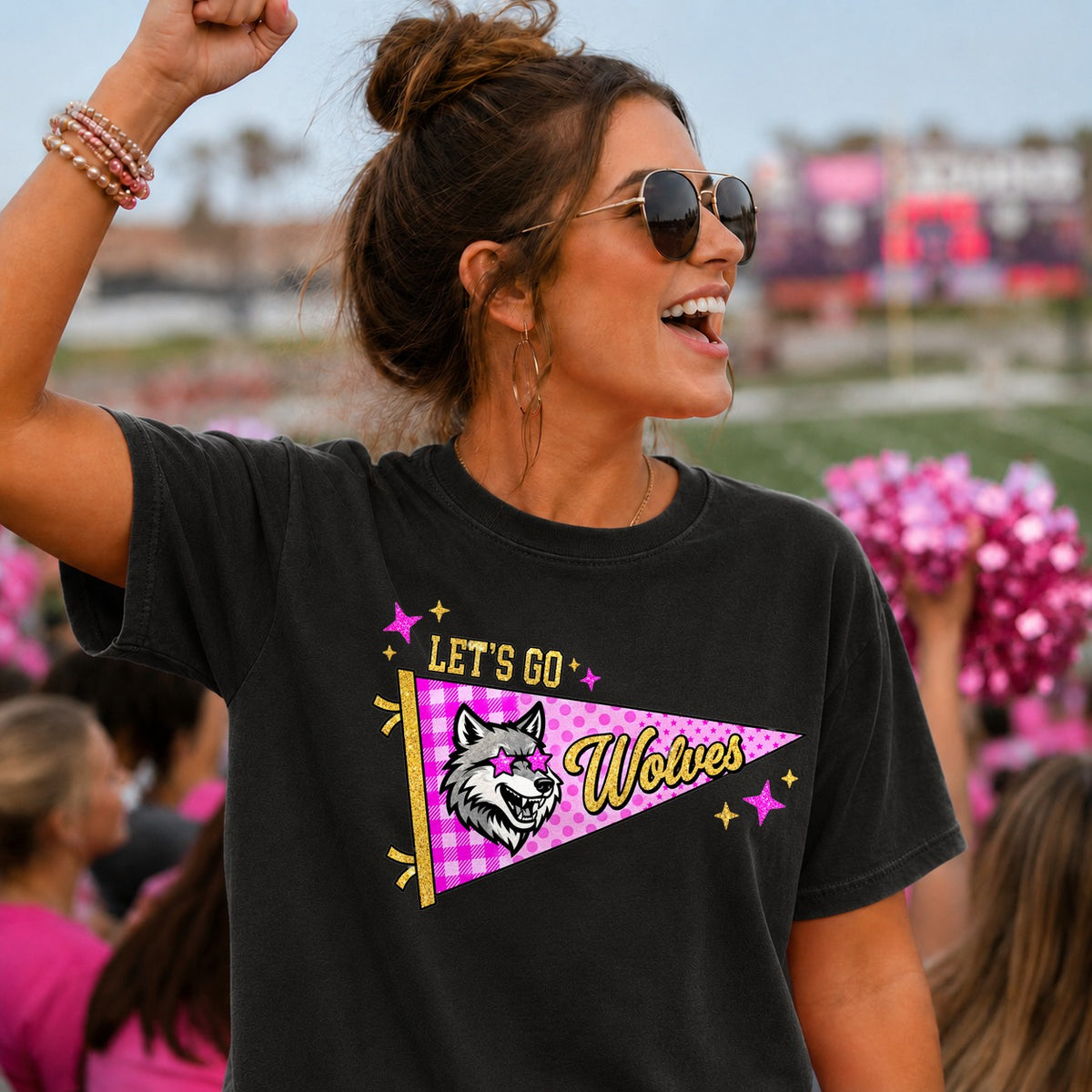 Let's go wolves pink pendant flag (Parker) DTF Transfer