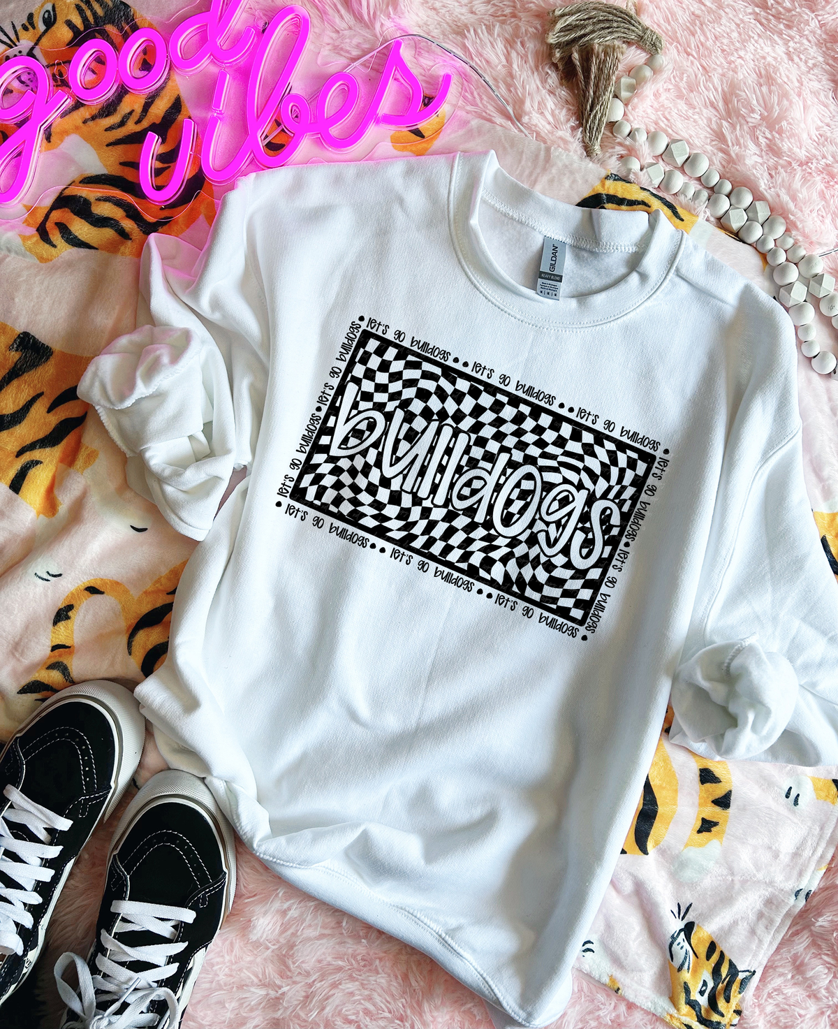 Let's Go Bulldogs Checker Black 86417 DTF Transfer