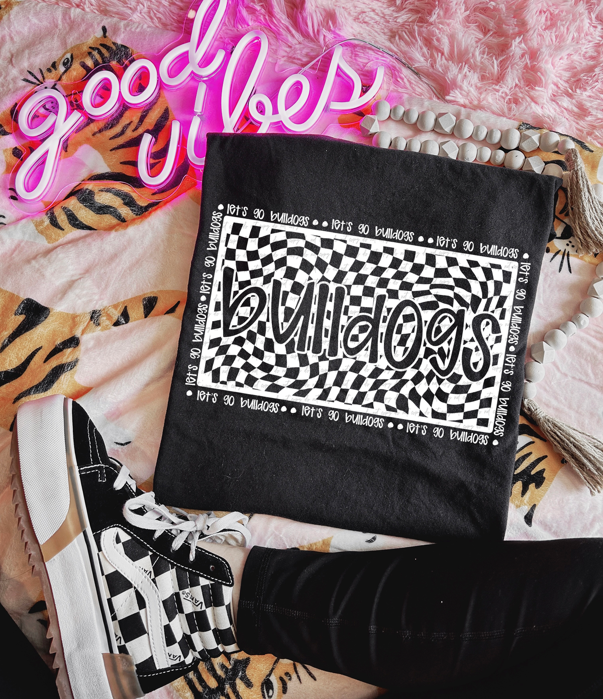 Let's Go Bulldogs Checker White 86418 DTF Transfer