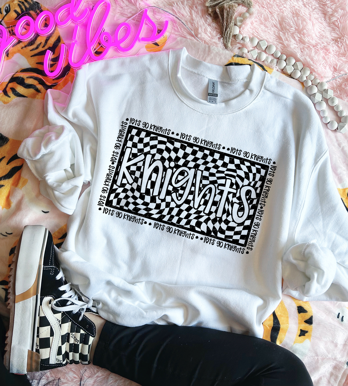Let's Go Knights Checker Black 86425 DTF Transfer