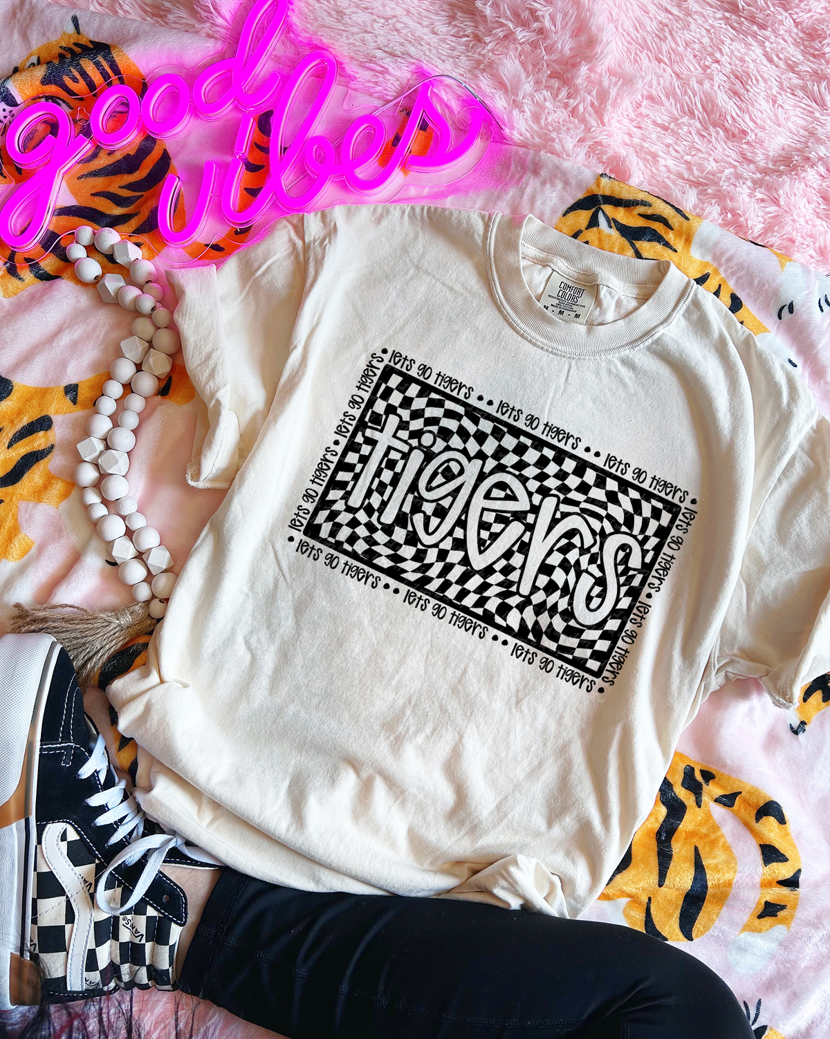 Let's Go Tigers Checker Black 86429 DTF Transfer