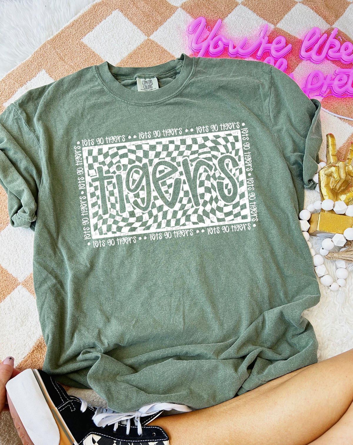 Let's Go Tigers Checker White 86430 DTF Transfer