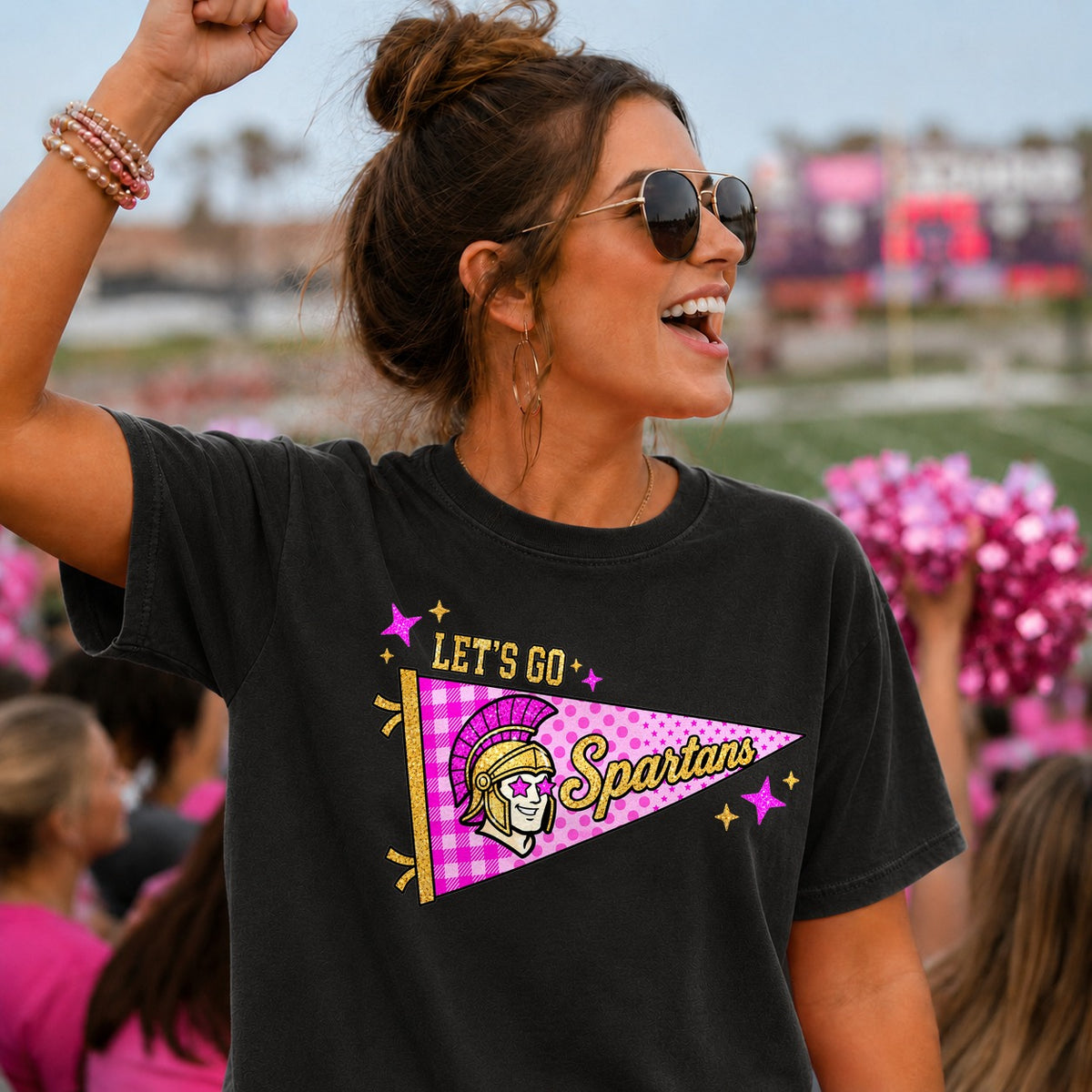 Let's go spartans pink pendant flag (Parker) DTF Transfer