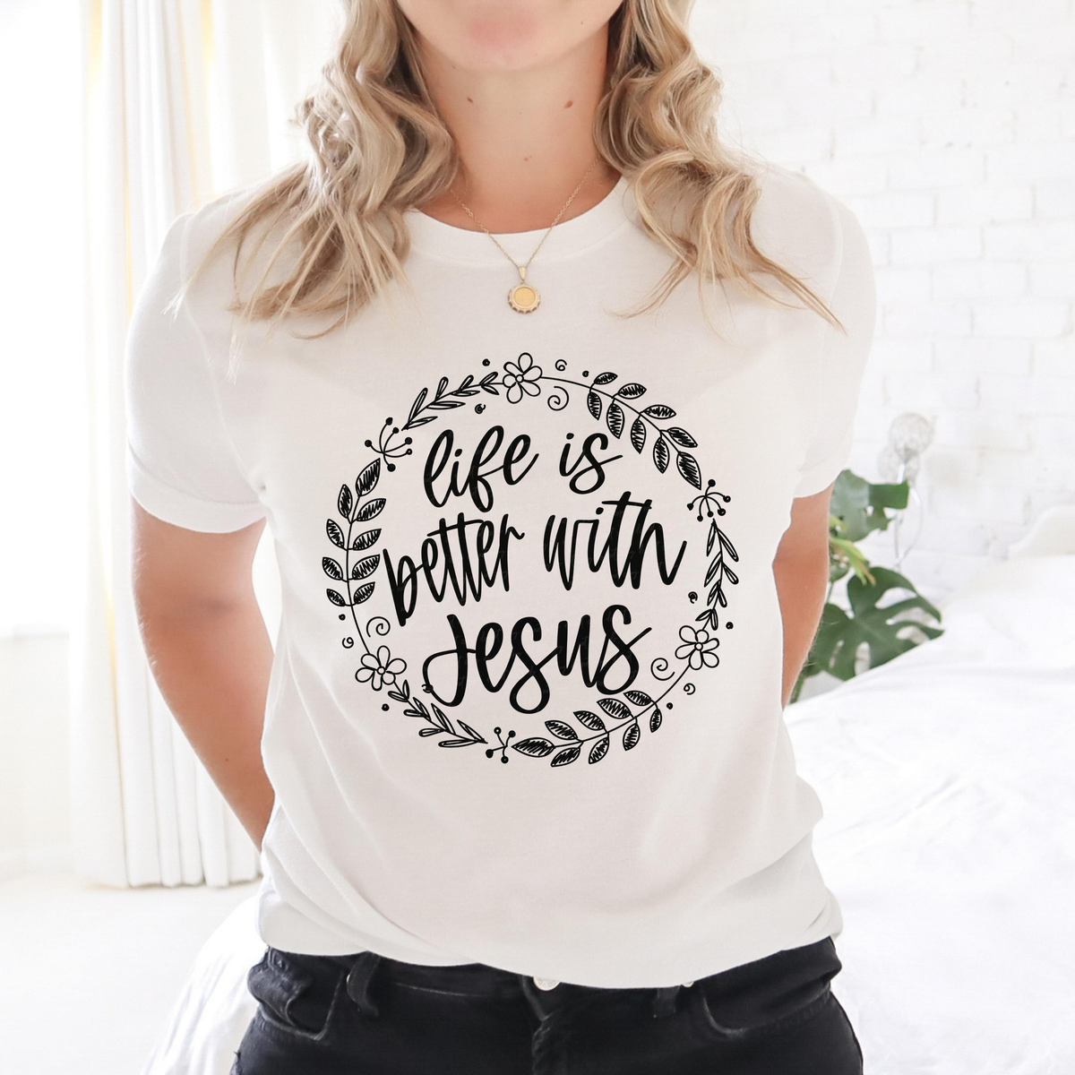 Life Is Better with Jesus Circle Wreath BLACK 116074 DTF Transfer