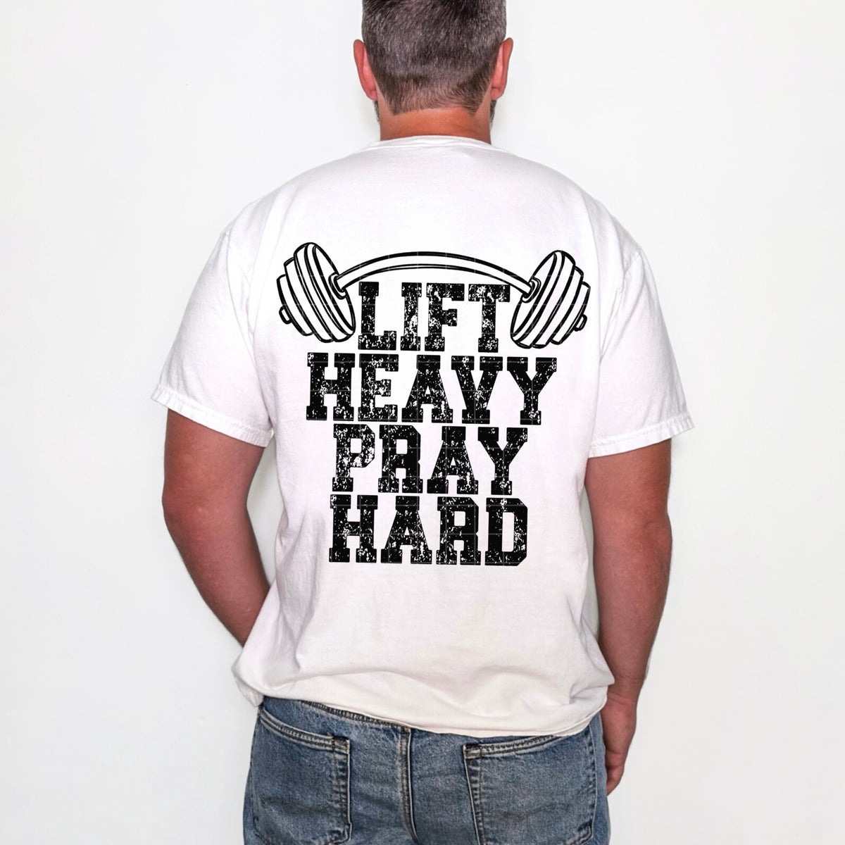 Lift heavy pray hard (BACK ONLY) distressed BLACK (SDD) DTF Transfer