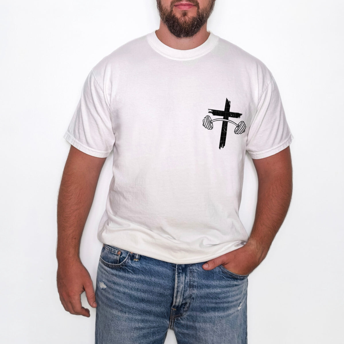 Lift heavy pray hard (POCKET ONLY) distressed BLACK (SDD) DTF Transfer