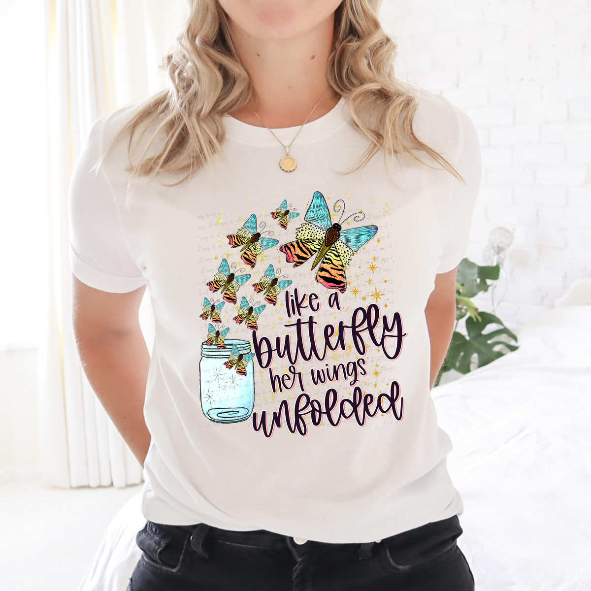 Like A Butterfly Her Wings Unfolded Jar BLACK 116563 DTF Transfer