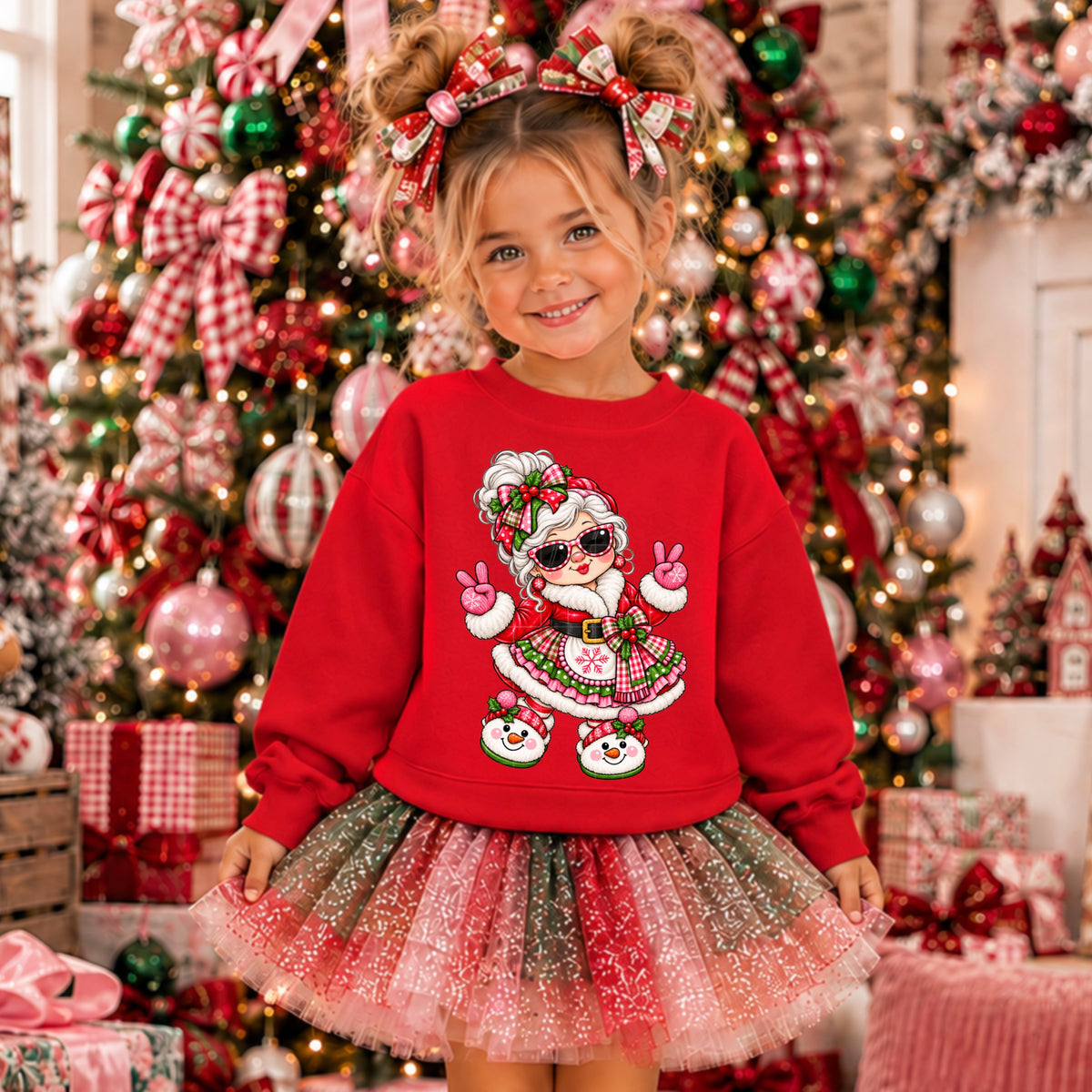 Girl Christmas lil Mrs. Claus peace hands (SDD) DTF Transfer