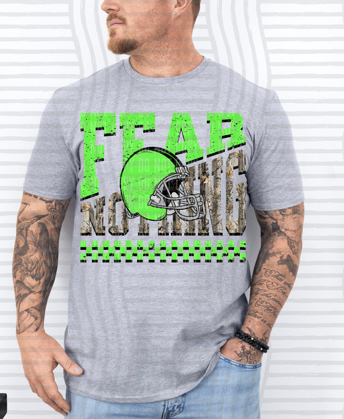 Lime green and camo fear nothing (Caplinger) DTF Transfer