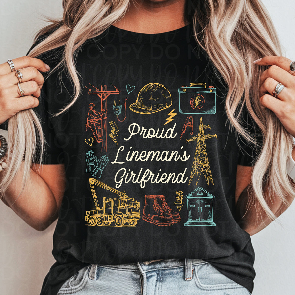 Proud lineman's girlfriend collage (UAC) DTF Transfer